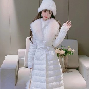 公主家韩版9196冬装气质大毛领加厚羽绒服外套修身羽绒大衣配腰带