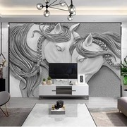 简约创意现代墙布民宿北欧风格艺术马墙纸壁画客厅电视背景墙壁纸