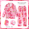 粉色恐龙儿童睡衣女童春秋季长袖套装卡通可爱女孩家居服开衫翻领
