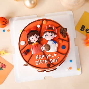 烘焙蛋糕装饰两小无猜篮球运动男孩邻家女孩情侣软陶插件生日插牌
