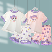 女童睡衣夏季薄款莫代尔，2024儿童冰丝空调宝宝，短袖短裤家居服