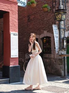lldc法式极简风背心套装，女可拆卸半身裙，两件套法式白色气质长裙