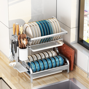 放碗架沥水架多功能304不锈钢，厨房置物架家用碗筷盘子滤水收纳盒
