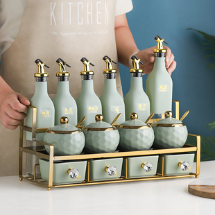 高颜值厨房调料盒玻璃调味瓶套装家用陶瓷调料罐子油盐酱醋收纳盒