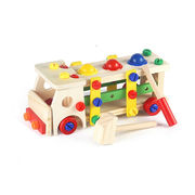 动手动脑智力玩具儿童车，积木拼插木制拆装敲球工具车敲打车螺母木
