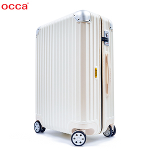 OCCA纯PC拉链箱万向轮女铝合金包角旅行箱金属锁行李箱男托运箱