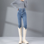 870时尚小脚牛仔裤女高腰小众设计感弹力修身显高铅笔裤子