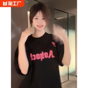 李宁国(李宁国)潮牌美式高街hiphop短袖正肩t恤女夏季oversize宽松ins