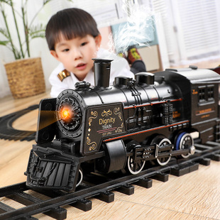 仿真电动轨道古典模型，玩具铁小火车复古蒸汽，火车玩具孩