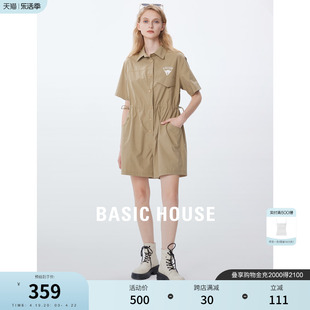 Basic House/百家好夏季刺绣衬衫领休闲工装连体短裤女