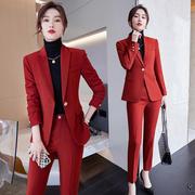 红色高端时尚职业小西装套装女2024高级感气质女神范两件套春