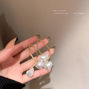 925银针交叉心形珍珠耳环韩国时尚简约设计感耳饰气质百搭耳针女