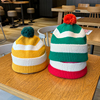 彩色条纹针织帽女秋冬季户外保暖百搭套头帽子可爱毛球毛线帽