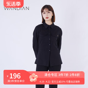 婉甸黑色长袖衬衫，春季女装收腰方领显瘦1223s02rx1d