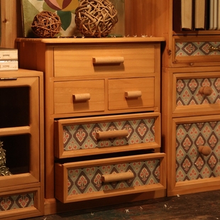 叁杉家美式乡村中古造型，书桌小抽屉柜，复古桌面装饰整理木质收纳盒