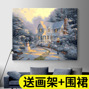 diy数字油画油彩画手工，填色画画填充丙烯，水彩风景手绘装饰画定制