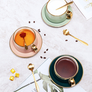北欧轻奢风格陶瓷咖啡杯碟勺套装下午茶卡布奇诺多色金边咖啡杯碟
