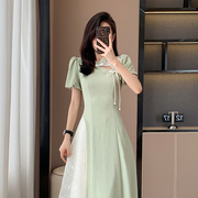 夏季新中式薄荷曼波风绿色连衣裙女设计感改良旗袍裙子气质年轻款