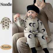 韩系婴儿针织连体衣秋冬装，男童宝宝百天哈衣婴童外出爬服毛衣外套