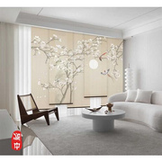 新中式卷帘窗帘客厅可移动折叠屏风隔断帘，推拉门帘挂屏垂纱帘花鸟