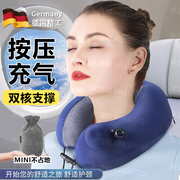 按压充气u型枕护颈旅行便携坐车飞机睡觉神器颈椎，脖枕午睡u形枕头