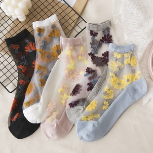 袜子女春夏季水晶冰，丝袜短薄款纯棉底玻璃，中筒耐磨透明超薄防勾丝