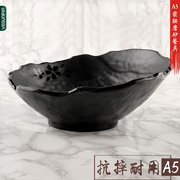 家佳创意菜碗黑色磨砂餐具 密胺仿瓷碗日式塑料碗斜口碗特色菜碗