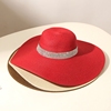 夏季红色草帽女英伦，可折叠海边水钻沙滩帽咖啡，大帽檐防晒遮阳帽子