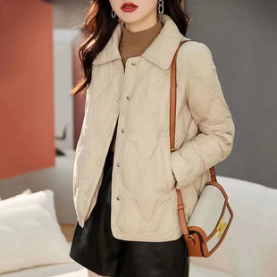 轻薄棉服女韩版中年短款小个子冬季外套，修身显瘦棉服，时尚洋气翻领