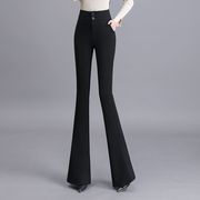 夏季薄款黑色微喇叭长裤女士，高腰2024年修身显瘦垂坠职业女裤