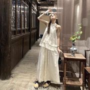新中式国风连衣裙套装女高级感蝴蝶印花上衣半身长裙子两件套夏季