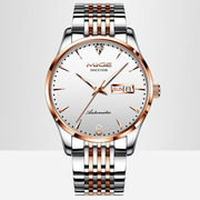 男士手表机械全自动 瑞士品牌双日历镶钻男表 钢带商务防水表