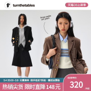 Turnthetables绅士风简约纯色休闲西服套装宽松毛呢西装外套