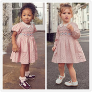 英国Next童装 女童女婴 粉色娃娃领纯棉长袖连衣裙子