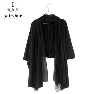 春秋fairyfair黑色披肩围巾，领高档雪纺，拼接针织小外套女