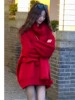 2024秋冬新年圣诞款红色毛衣女中长款圆领送围巾宽松显瘦上衣
