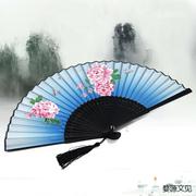 扇子折扇古典中国风女式流苏随身便携汉服折叠小竹扇手工艺礼