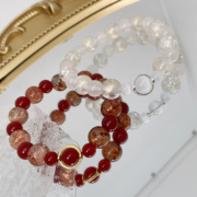 TDS原创天然红玛瑙白玛瑙手链新中式天然水晶琉璃手串仙气串珠女