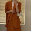 橘色复古时尚套装港风气质宽松短袖西装外套 半身长裙显瘦女