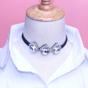 韩版彩色玻璃假领子锁骨链短款项链水钻项圈带延长链花朵项链J2