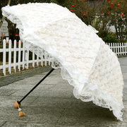 遮阳伞黑胶遮阳防晒抗UV蕾丝绣玫瑰花米白色三摺叠女神晴雨伞