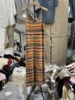 韩国mozr2023早秋法式复古彩虹条纹棉麻段染针织，吊带连衣裙女