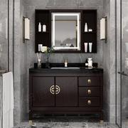 新中式浴室柜橡木落地式卫生间智能，洗漱台镜柜双盆洗手脸盆柜组合