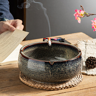 陶瓷烟灰缸创意大号家用客厅，办公室新中式轻奢茶桌，烟灰缸摆件烟缸