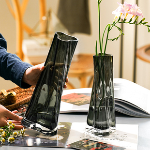 欧式创意轻奢花瓶客厅高级感玻璃，透明水养插花鲜花餐桌软装饰摆件