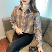磨毛格子衬衫女士，2024春夏韩版韩版oversized显瘦中长款衬衣上衣