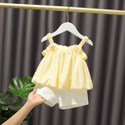 6六8八9九10十个月婴儿吊带两件套夏装1-2岁半女宝宝夏季洋气套装