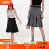 范洛2024年夏季黑色百褶半身裙女学院风复古高腰，显瘦a字裙子