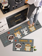 卡通厨房可擦免洗地垫可爱猫咪防滑防油家用厨房地毯长条地垫粉色