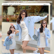 张大人大码女装胖妹妹mm显瘦遮肉背心连衣裙休闲甜美衬衫套装女春